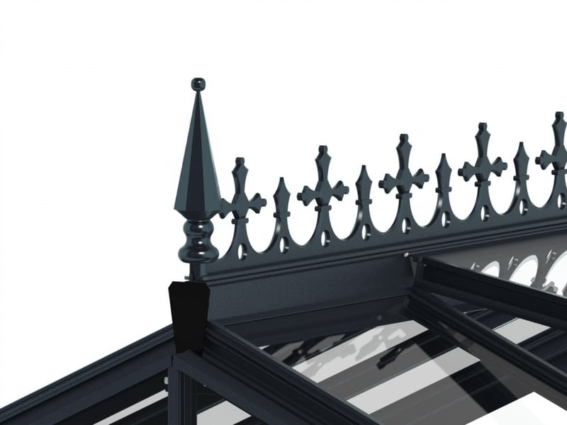 Optional Victorian ridge cresting and finials, in Anthracite